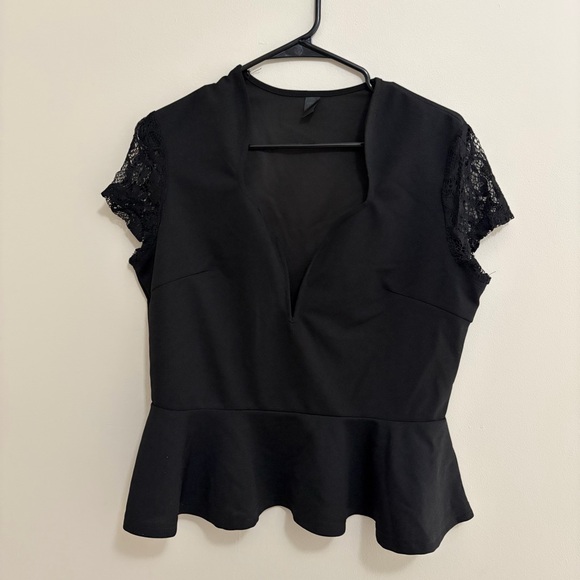 SHEIN Tops - SHEIN Black Peplum Top with Lace Sleeves